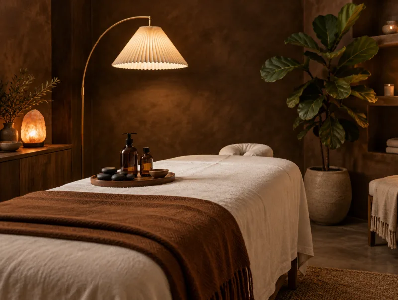 Massage table with warm stones and oils — FUSE Beauty Atelier